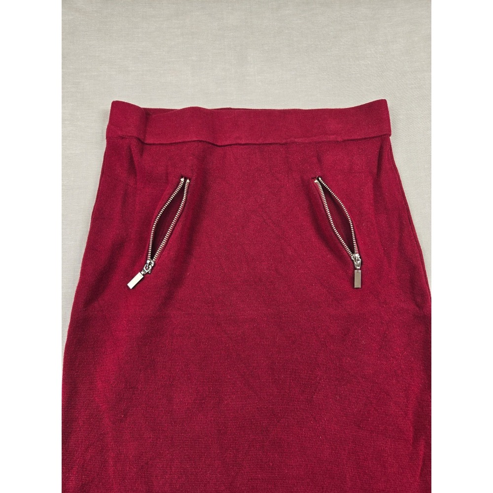 Alfani Womens XS Burgundy Red Knit Mini Skirt Zipper Accents Cotton Blend 2790 - Picture 7 of 9